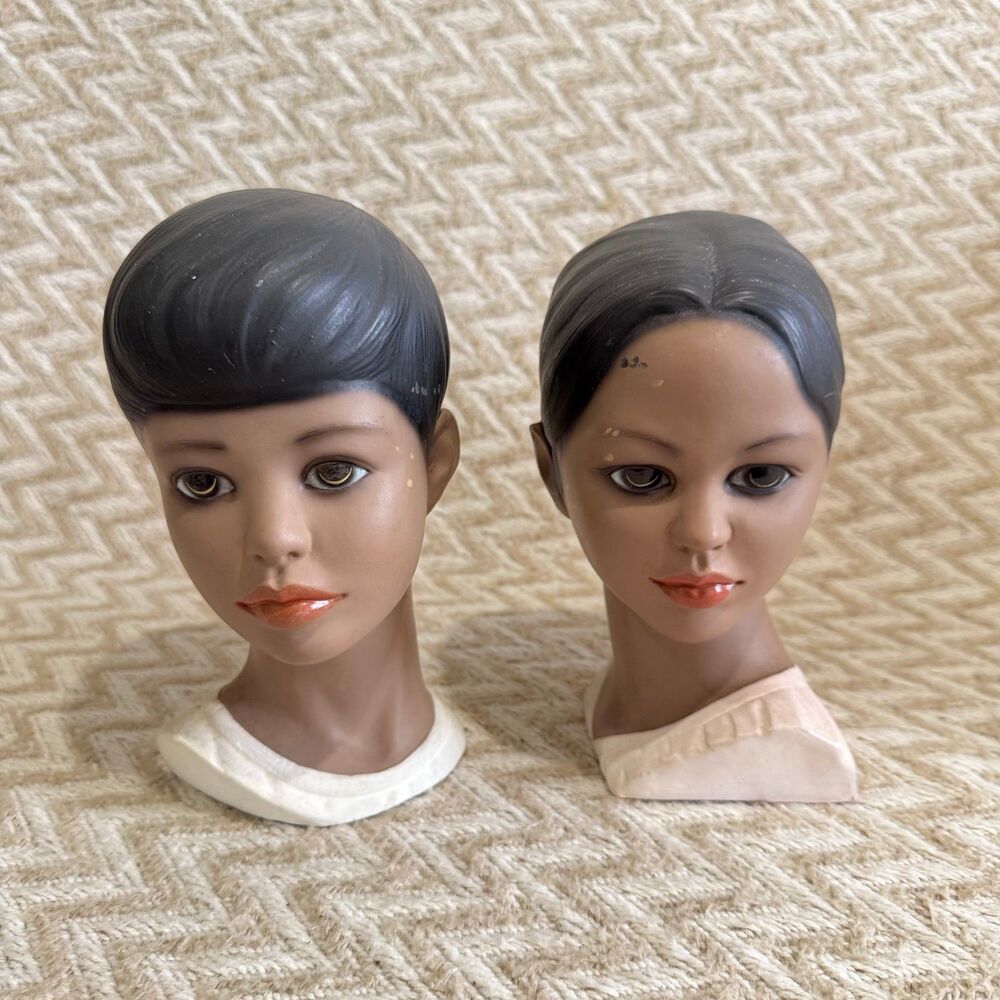MCM 1950s Vintage Lego Japan Boy & Girl Busts Hispanic Latino Hawaiian